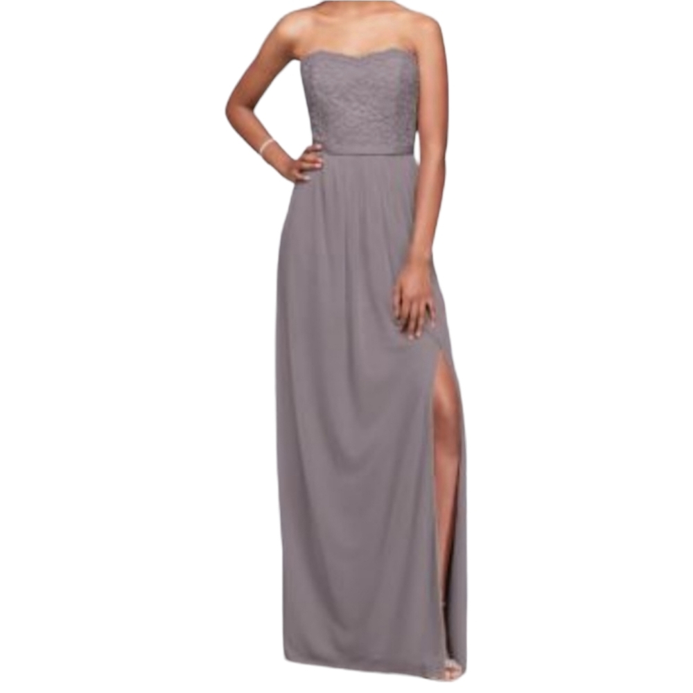 NWT David's Bridal Lace and Mesh Strapless Maxi Dress Gown Size 4 Bridesmaid